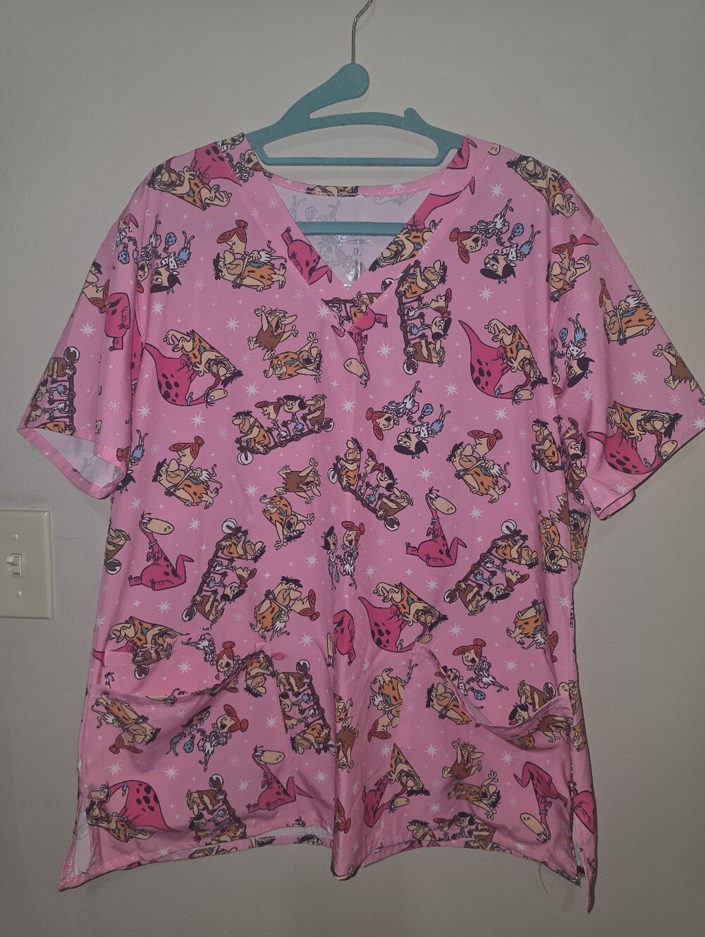 Flintstones Pink Scrub Top Size XL